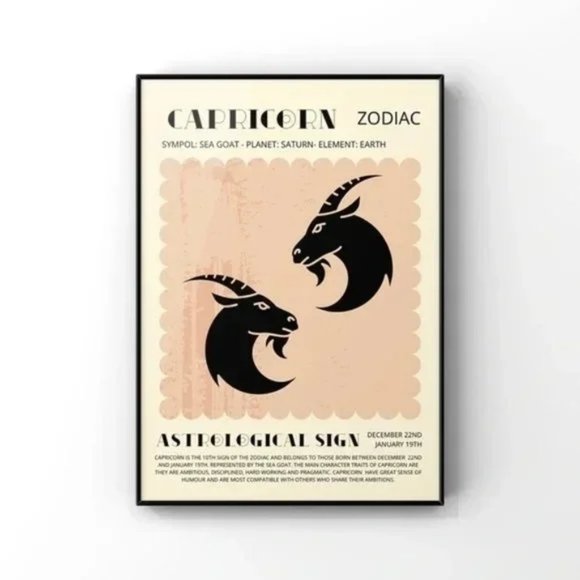 Capricorn Zodiac Poster, Horoscope Print, Astrological Wall Art Illustration Art - Picture 1 of 4
